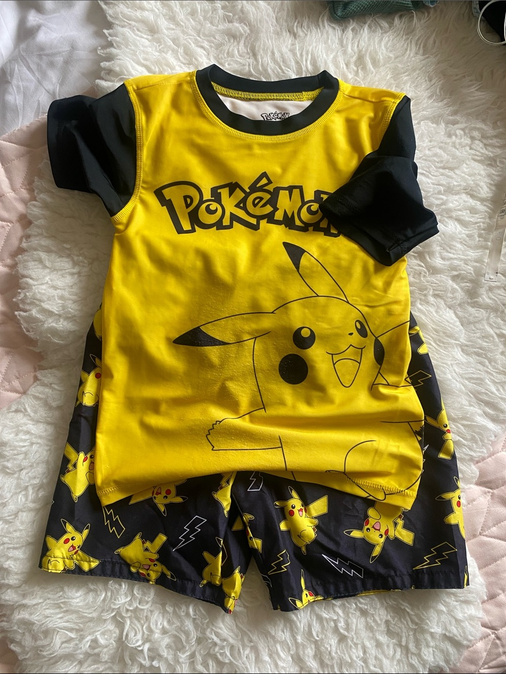 Pokémon Pikachu Boys Rash Guard Top & Swim Shorts Set Yellow/Black Size M